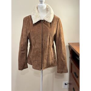 Croft & Barrow Women's Suede Faux Fur Lining & Collar Zip Jacket Coat Tan Medium